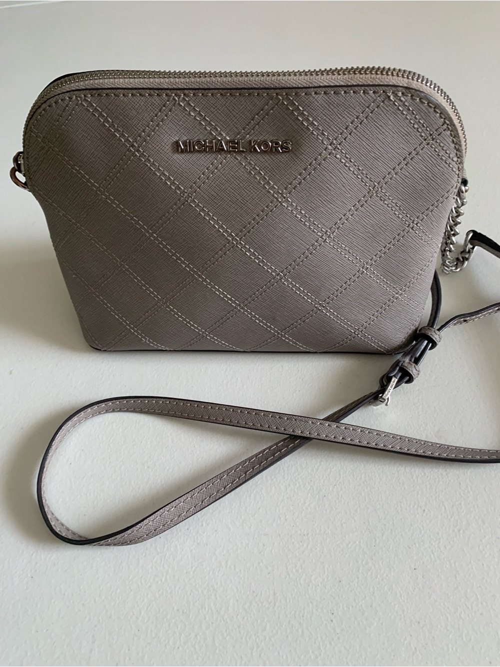 Michael Kors Quilted Taupe Crossbody Bag with Chain Strap